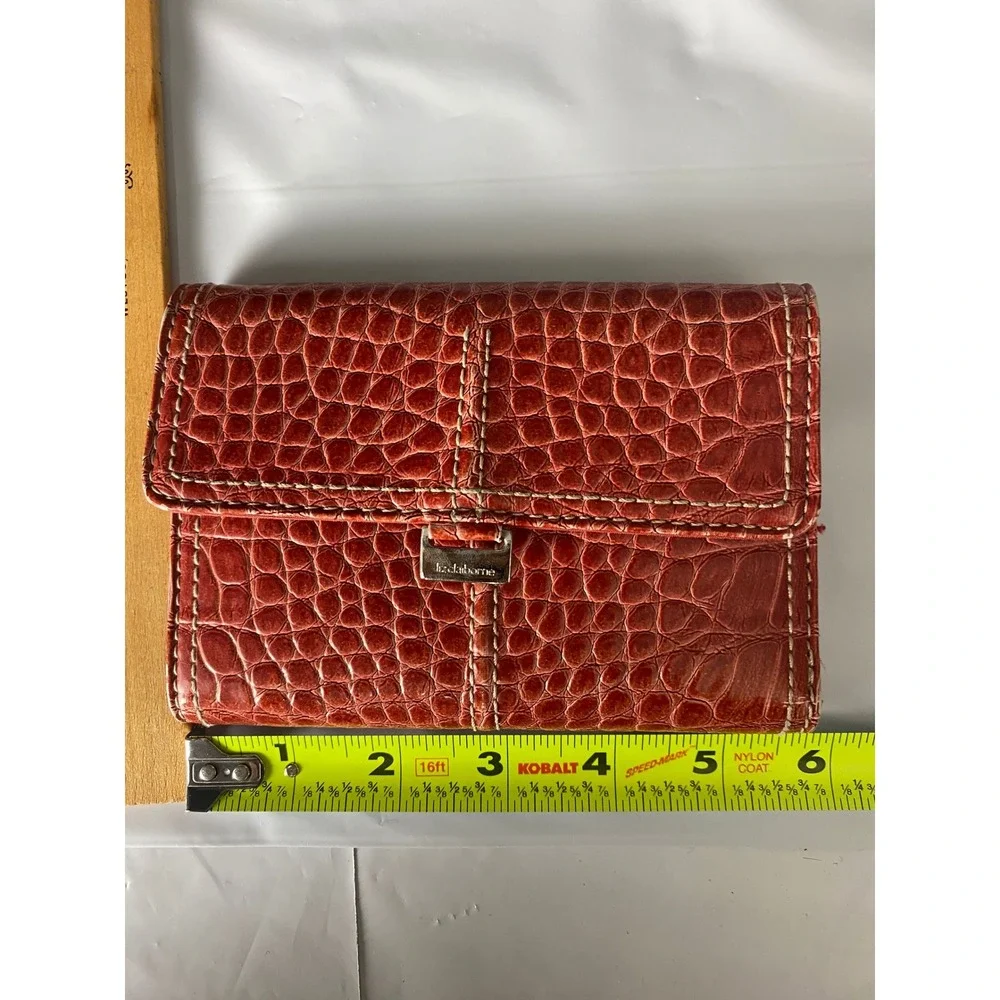 Liz Claiborne Burnt Orange Croc Embossed Faux Leather Trifold Wallet